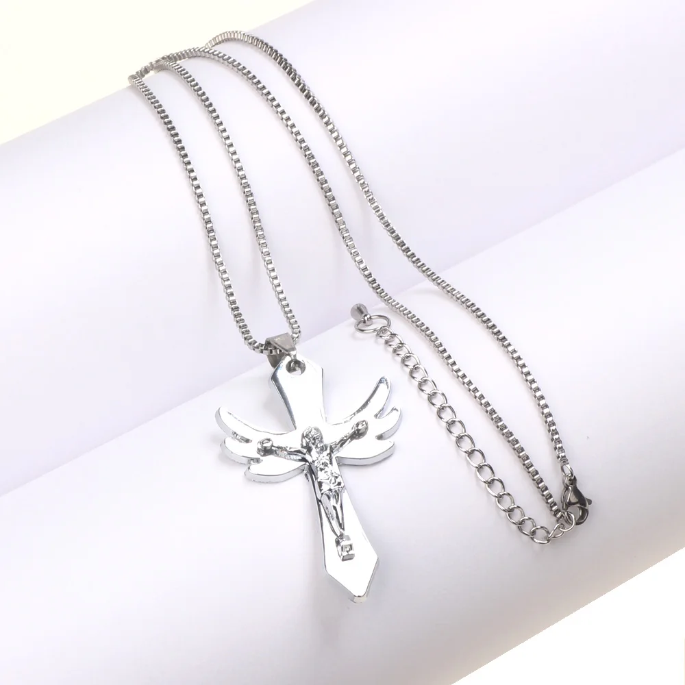 

New Jesus Cross Pendant Necklace Men Ladies Fashion Stainless Steel Box Chain Summer Necklace Jewelry Festival Birthday Gift