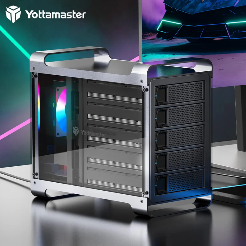 Yottamaster 5 Bay Raid Custodia Per Disco Rigido Esterno 2.5 "3.5" Pollici Sata Hdd Ssd Enclosure Usb 3.0 150W 90Tb Max Per L'Archiviazione Nas