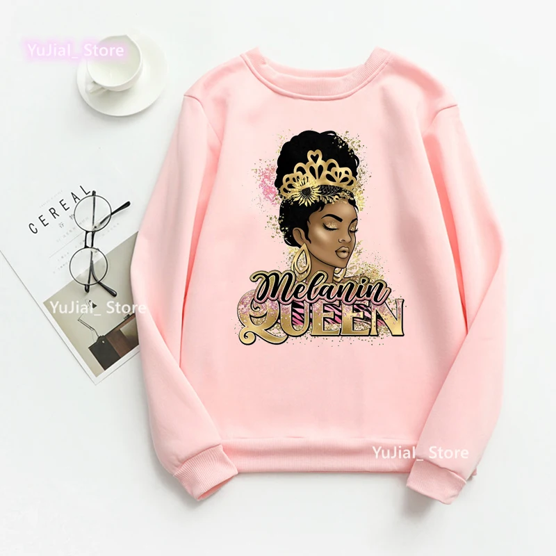 Watercolor Melanin Queen Graphic Print Sweatshirt Women Black Girls Magic Hoodies Birthday Gift Jumper Winter/Spring Clothes