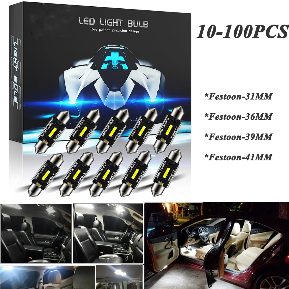 

10-100PCS 12V 3W 6500K Car Interior Dome Light Reading Light C5W C10W LED Bulbs Canbus Festoon-31MM 36MM 39MM 41MM CSP 1860