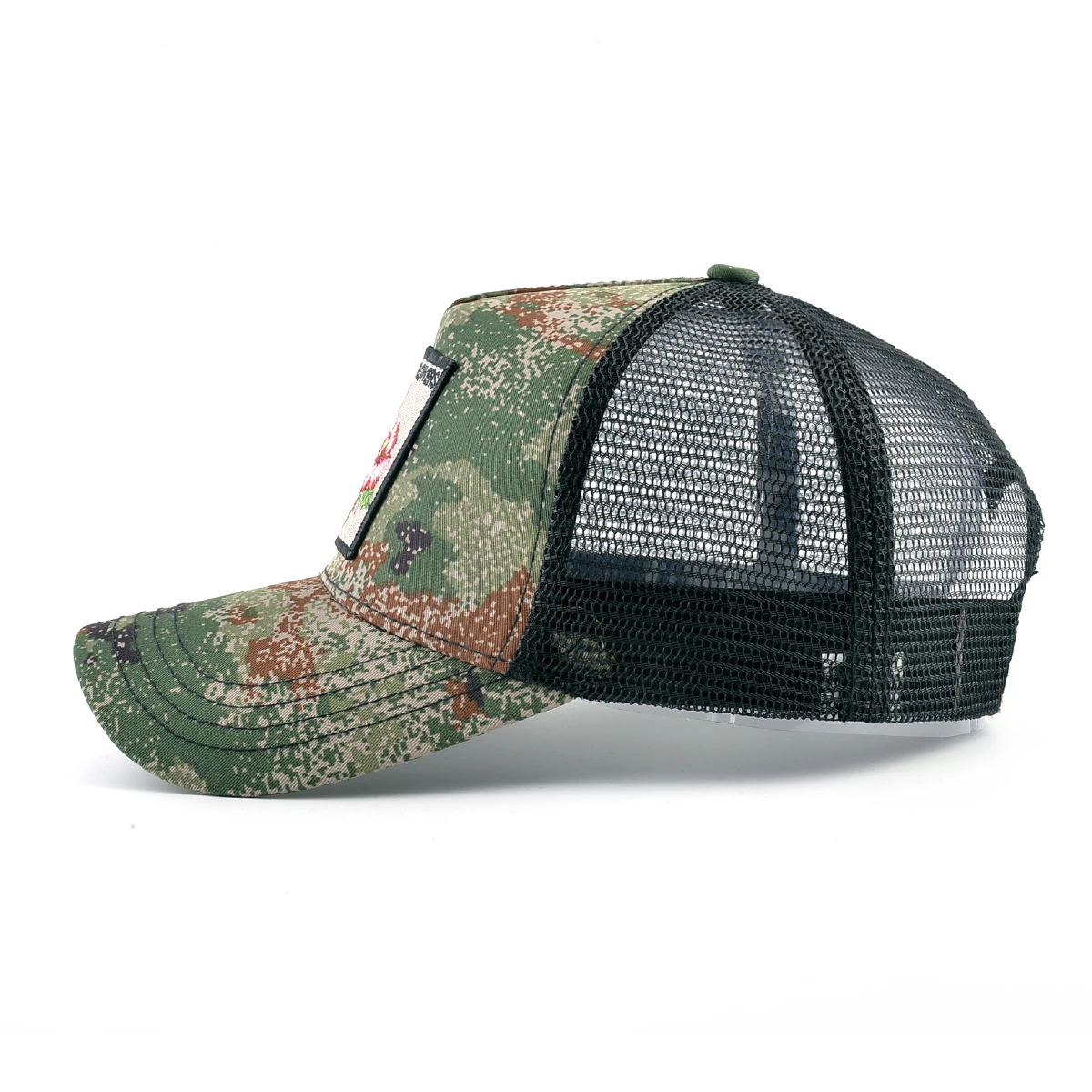 Camouflage Trucker Cap mit Stickerei Löwe Patch Snapback Baseball Cap für Männer Frauen verstellbare Mesh Visier Hut – Detail 7