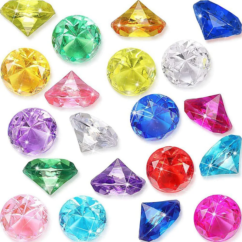 B05B-24Pcs Diving Gem Pool Toys Include Colorful Diamonds Set Dive Toy Treasure Chest Underwater Swimming Toy Gem Pirate Box
