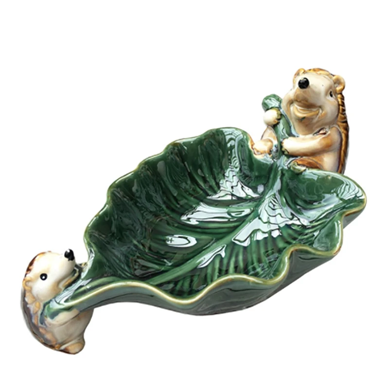 

Porcelain Hedgehog Soap Box Decorative Ceramics Leaf Candy Tray Houseware Utility Ornament Present Craft Accessories
