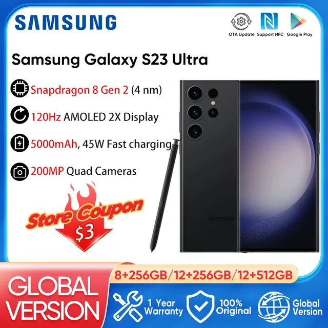 New Samsung Galaxy S23 Ultra Mobile Phone 256GB/512GB Snapdragon 8 Gen 2  Android 13 Phone 6.8 AMOLED 2X Display 5000mAh Battery - AliExpress