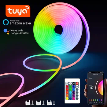 Bande LED néon RGB 1/2/3/5M IP65 étanche bricolage bande néon USB Tuya App télécommande ruban Flexible pour l'éclairage de décoration intérieure 1