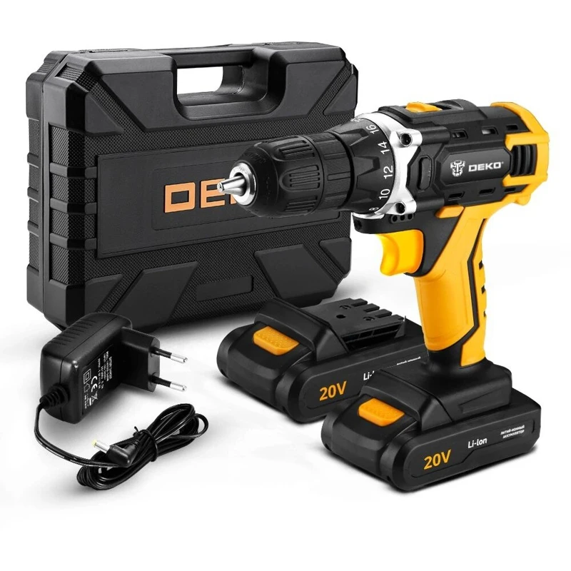 Дрель-шуруповерт DEKO DKCD20FU-Li, 1.5Ач, с двумя аккумуляторами ...