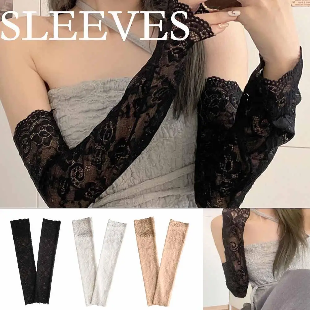 Lace Ice Sleeves Arm Sleeve Elastic Sleeve Driving Gloves Black White Long Fingerless Mittens Sunscreen Gloves Women