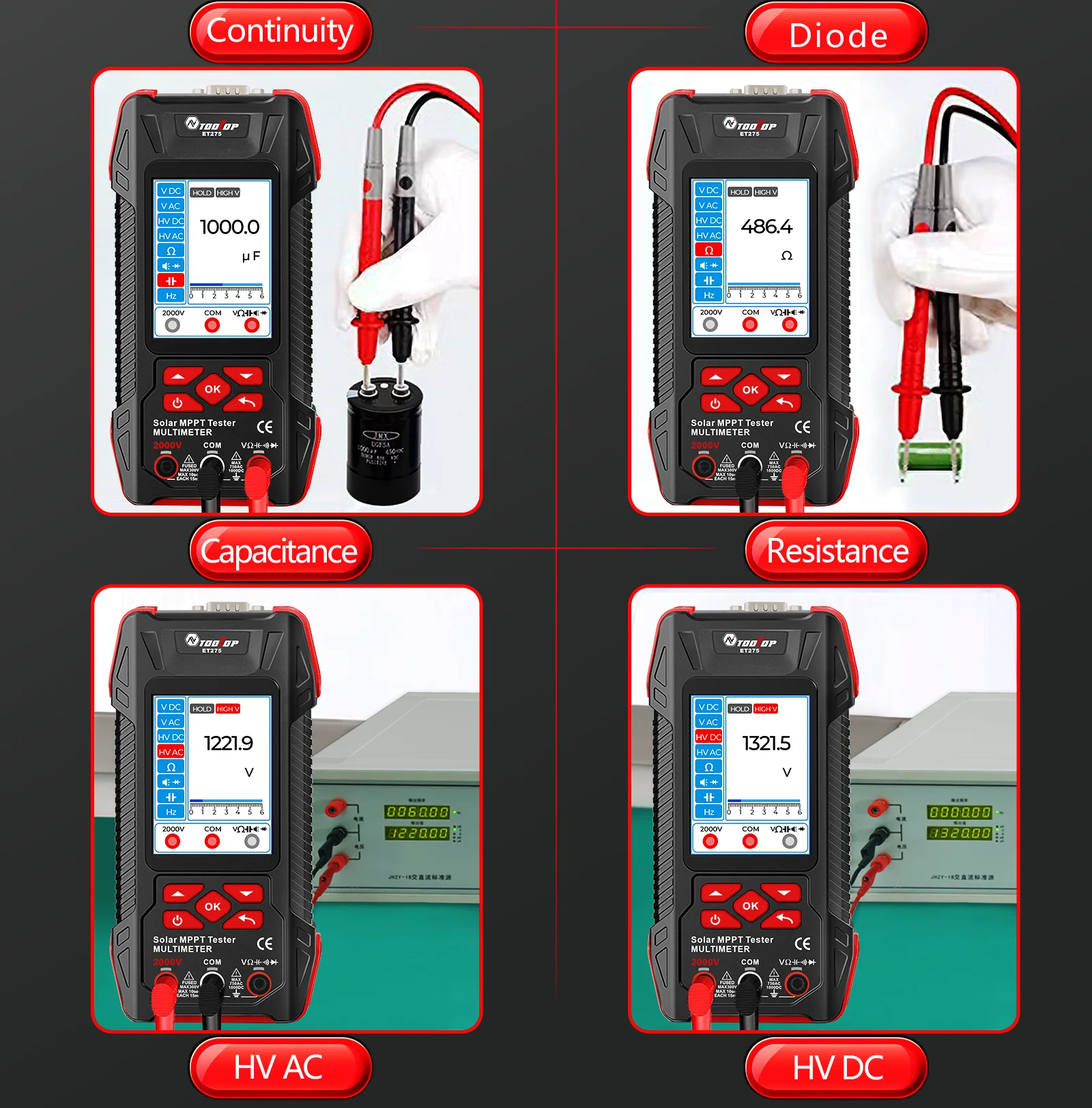 2000W Solar Panel Tester 3.2Inch MPPT Curves Photovoltaic Multimeter Pmax Voc Ls