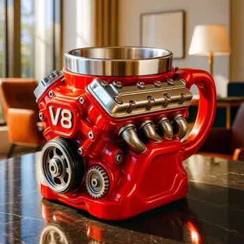 V8 Engines Stainless Steel Coffee Mug Funny V6 Car Engine Design Mug Coffee Cup Cocktail Mug Tea Cup For Car Enthusiasts 1