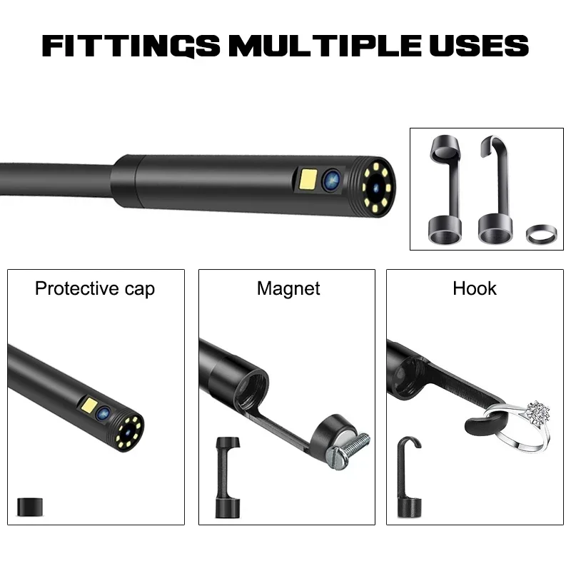 Digital Endoscope Camera 8mm Dual Lens IP67 Industrial Borescope 4.3“ HD Screen LED Pipe Inspection Camera Hard Cable Endoscope