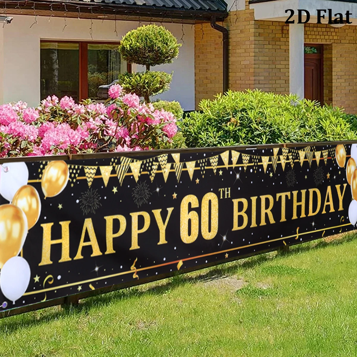 Schwarzgoldene Luftballons, Flaggen, alles Gute zum 40. 50. 60. Geburtstag, Banner, Geburtstagsparty-Dekoration, Outdoor-Gartenparty-Bannerzubehör – Detail 15