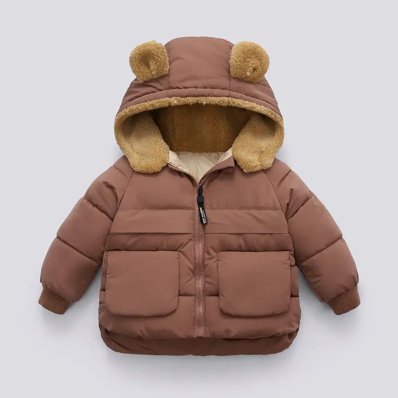 2024 New Children's Down Jacket Autumn Winter Warm Outerwear Kid Hooded Lamb Fleece Down Jackets Casual Jacket Children Clothes
