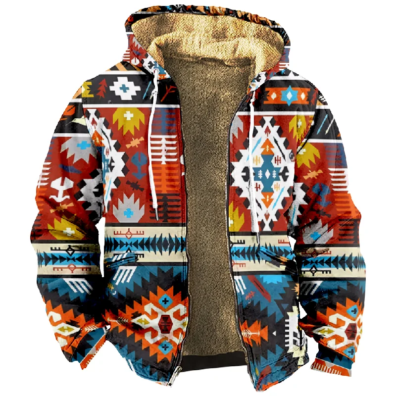 New Totem Italian Cotton Coat Hooded Sweater Casual Print Long Sleeve Zipper Sweater Thick Cotton Coat Autumn and Winter a25