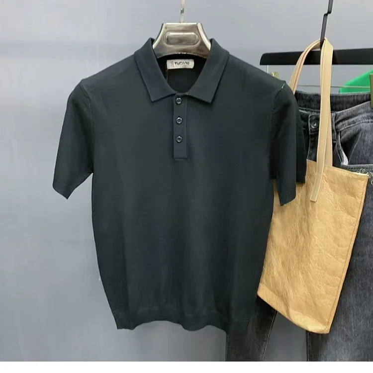 

Повседневная вязаная рубашка-поло с длинным рукавом, модель 2024 года, роскошная Однотонная рубашка-поло для отдыха, осенняя дышащая рубашка-поло для отдыха, A12