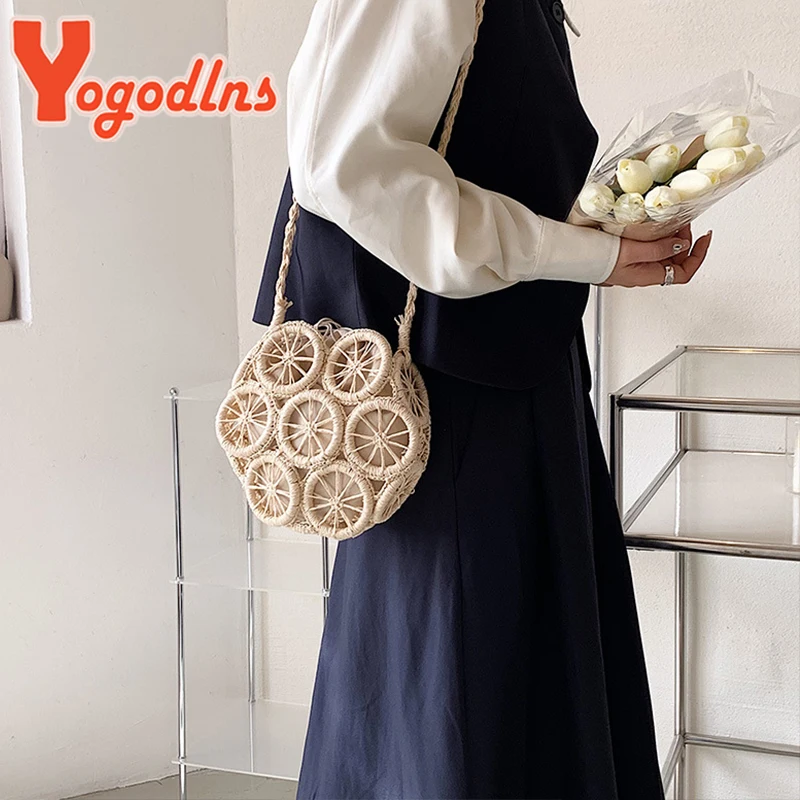 Round Straw Bag Rattan Women Bag Summer Hollow Handmade Messenger Crossbody Bag Beach HandBags Bohemia
