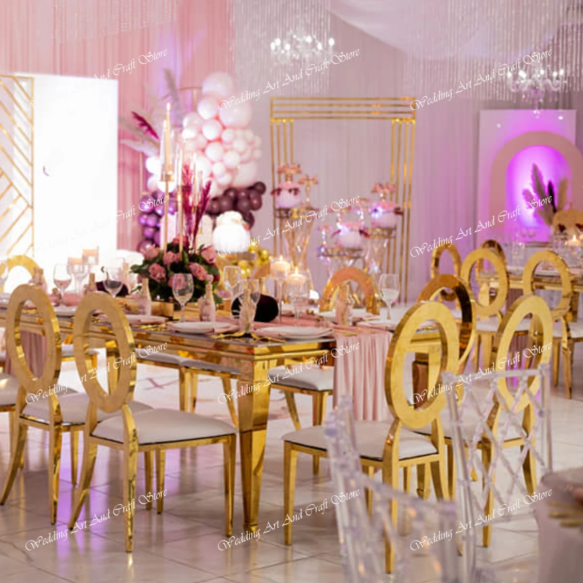 Description Picture 2 of item4pcs/24pcs/6pcs/12pcs)High Quality Hotel Events Dining Furniture Gold Metal Iron Event Chairs Stainless Steel Wedding Chair