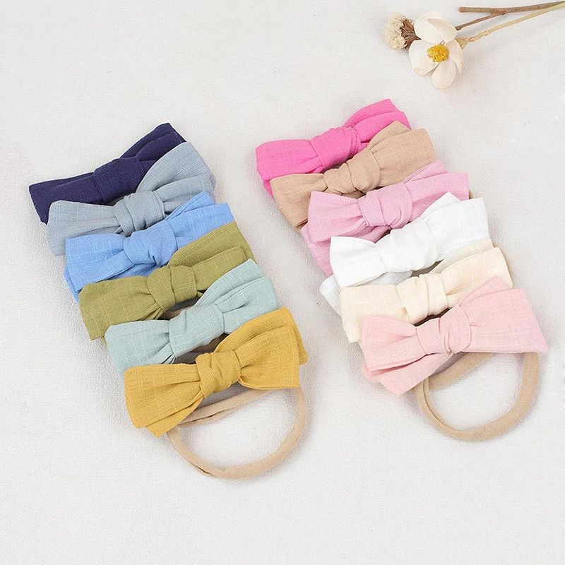 

Cute Baby Headband Bowknot Head Band Girl Elastic Hair Accessories Child Cotton Linen Headbands Nylon New Born Photo Props 2023