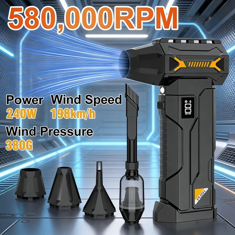 580000 RPM Powerful Turbo Blower Cordless Vacuum Cleaner Electric Snow Blower 380g Blowing Force LED lighting Car cleaning 1