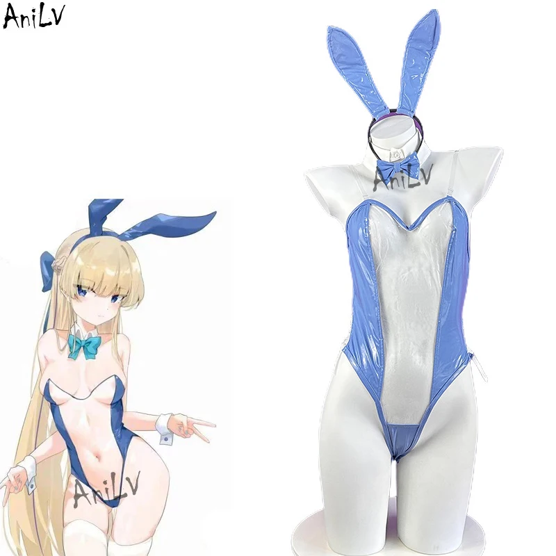 

AniLV Women Anime Bunny Maid Uniform Temperament Lingerie Transparent Backless Bodysuit Pajamas Outfit Costumes