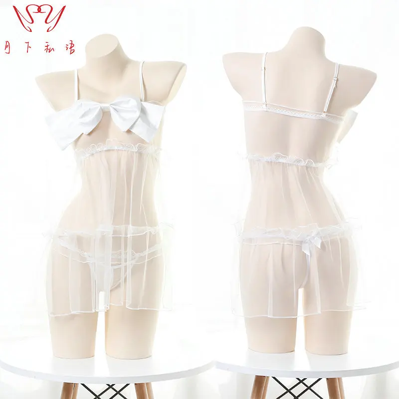 

Sexy Nets yarn Underwear Sleepdress Backless With Bra pad Ice silk Cosplay Costume Girls Women Uniform Temptation JK Dress