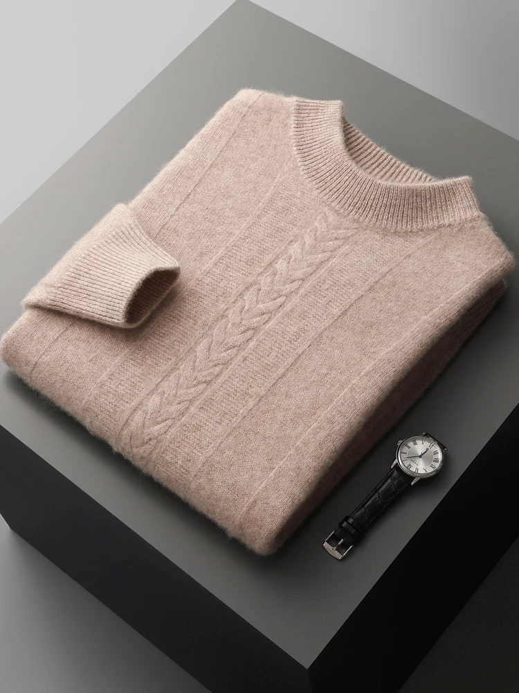 ADDONEE Men's 100% Cashmere Sweater O-neck Pullover Autumn Winter Soft Warm Long Sleeve Jumper Cashmere Knitwear 5