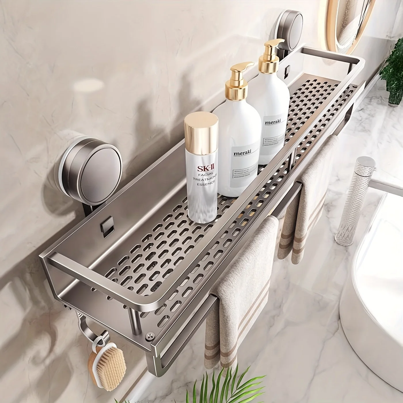 Easy-Install Suction Cup Shower Caddy Strong Adhesive Wall-Mounted Organizer for Shampoo& Soap Durable Space-Saving Shelf