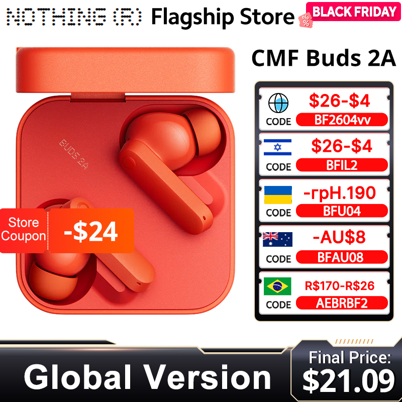 CMF Buds 2a Global Version Bluetooth 5.4 Up to 31H of playback 12.4mm Driver 42dB ANC 4HD Mics IP54