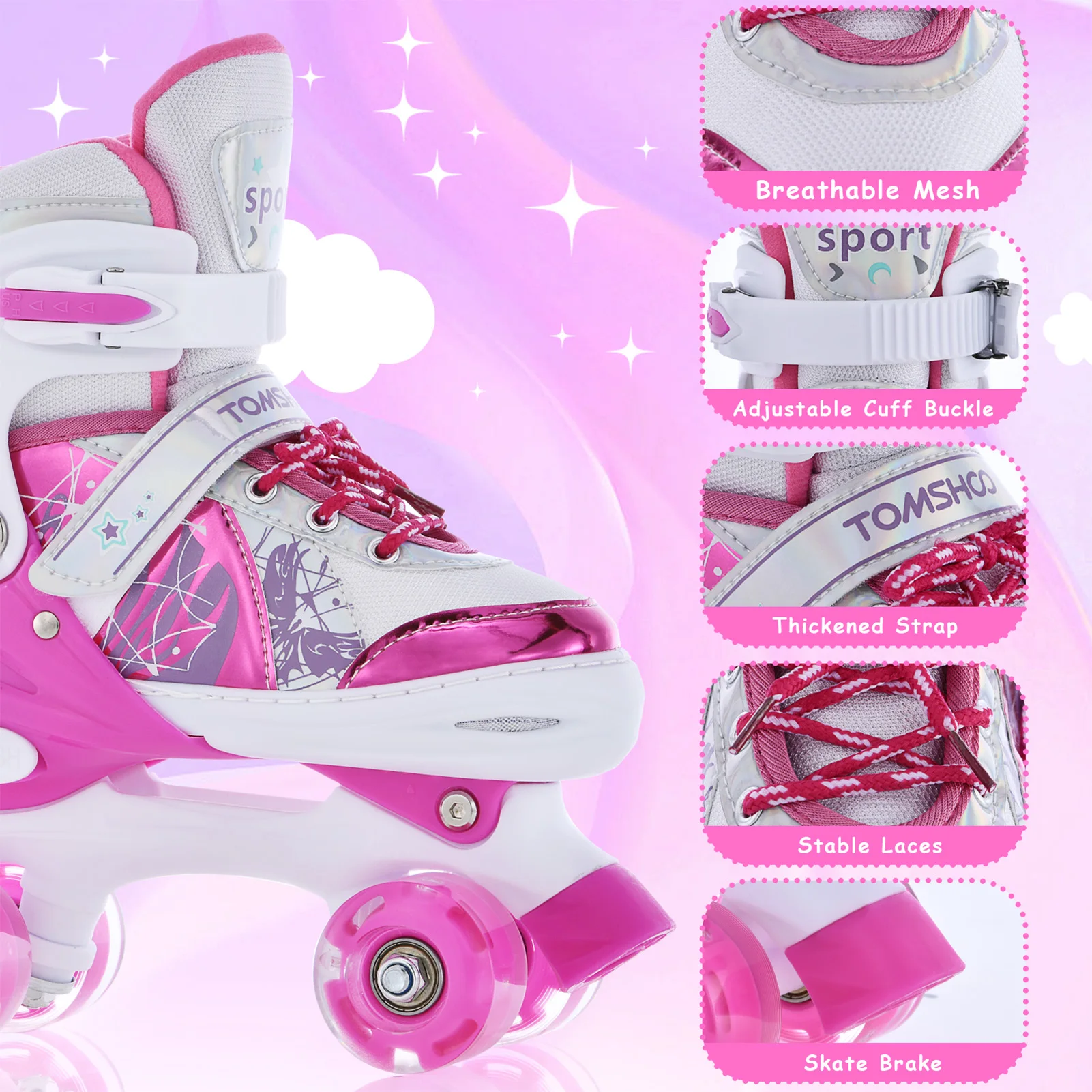 Roller Skating Wheels Roller Skates For Kids Girls Boys 4Size Adjustable Light Up Children's Roller Skate Shoes 4 Wheels