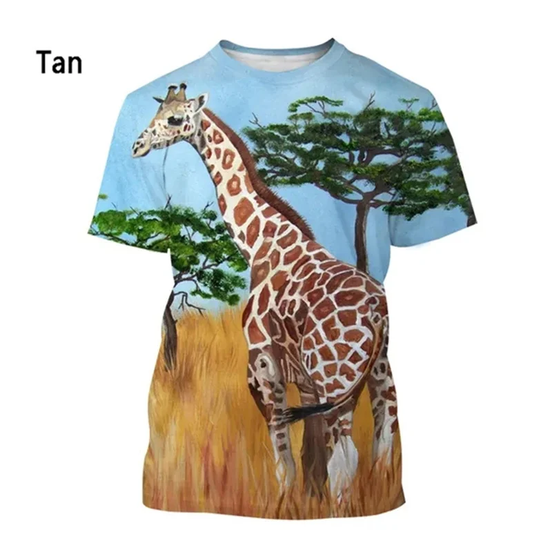Funny Africa Giraffe Graphic T Shirt for Men Kids Tee Shirts Cute 3D Jirafa Printed Tee Animal Cartoon Tops Cool Womens Clothing