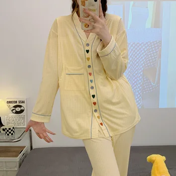 2025 Autumn Postpartum Woman Pajamas Set Sweet Lace Bowknow Square Collar Nursing Shirts Long Pants 2pcs Set Breastfeeding Suits