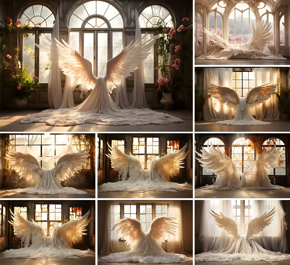 

Mehofond Photography Background White Angel Wings Window Adult Birthday Wedding Maternity Portrait Decor Backdrop Photo Studio