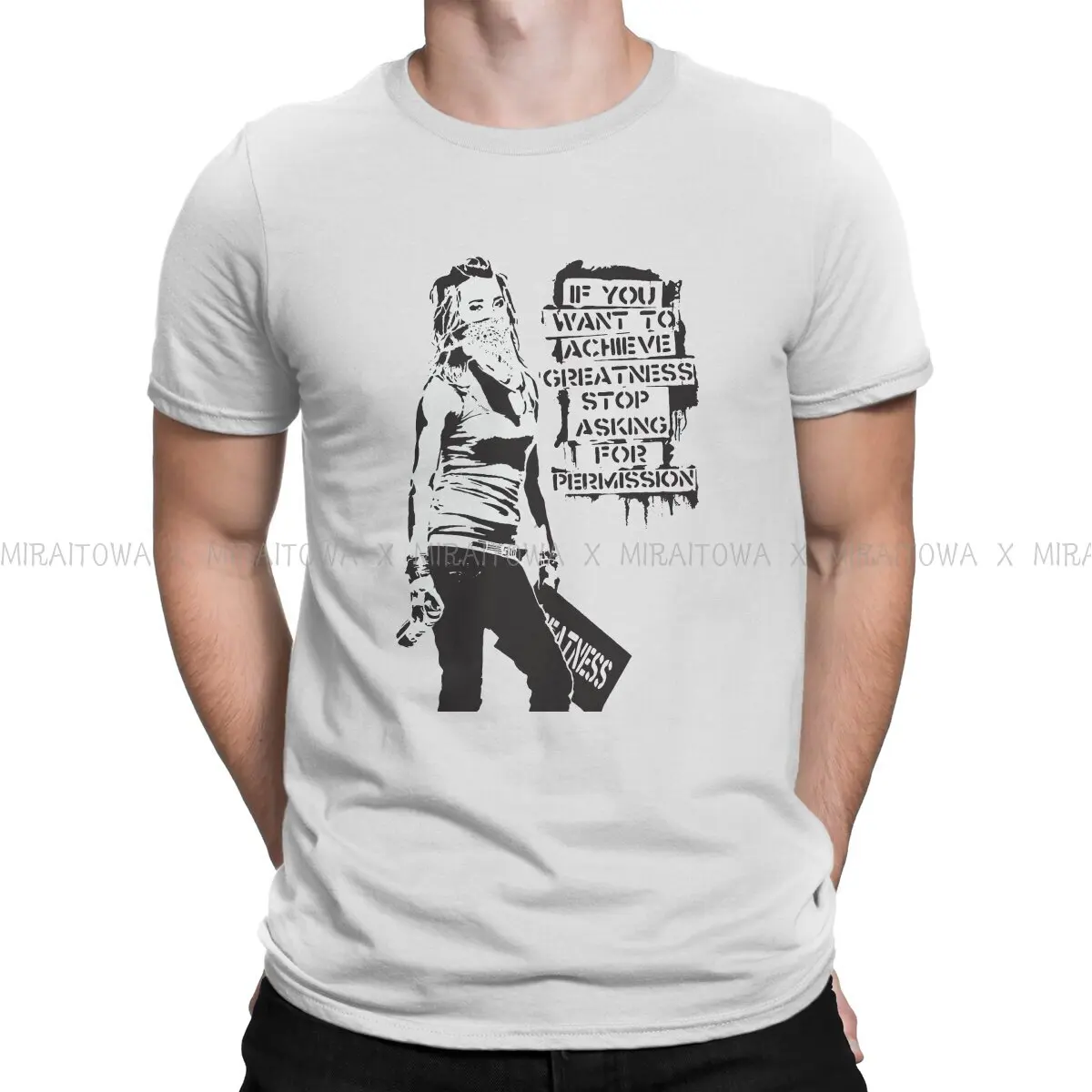 Graffiti Banksy Street Artist Tshirt Dla Mężczyzn Cytat, Jeśli Chcesz Osiągnąć Wielkość Przestań Prosić O Pozwolenie Miękka Koszulka T Shirt