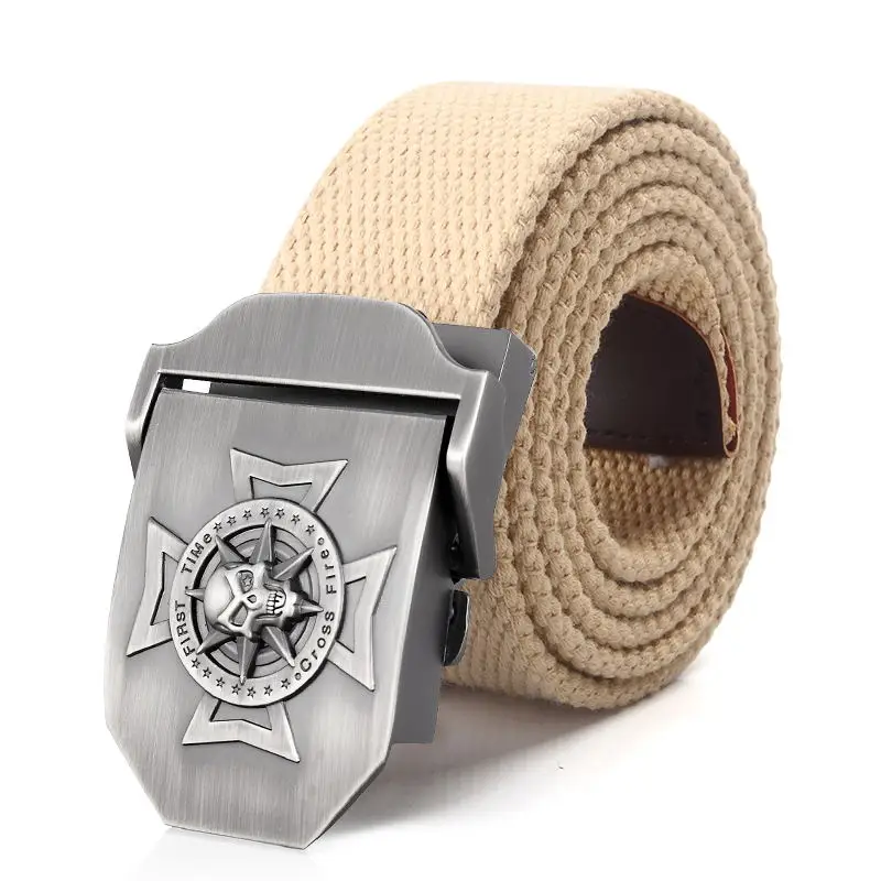 Männer Leinwand Gürtel Kreuz Schädel Metall Schnalle Gürtel für Männer Jeans Bund Armee Militärische Taktische Gürtel Außen Soldat Strap Männlich – Detail 10