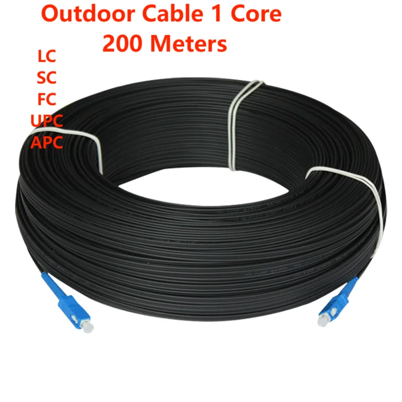 Fiber optic cable for outdoor, Drop Cable, 200 meters, 1 core, 3 Steel, single mode, simplex, FC, SC, LC, UPC, APC