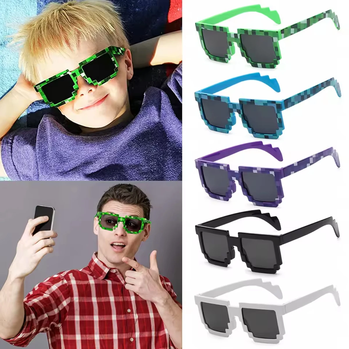 1pc-New fashion Sun Glasses Hot Sale Sunglasses Creeper Glasses Novelty Mosaic Funny Goggles Boys Girls Pixel Eyewear