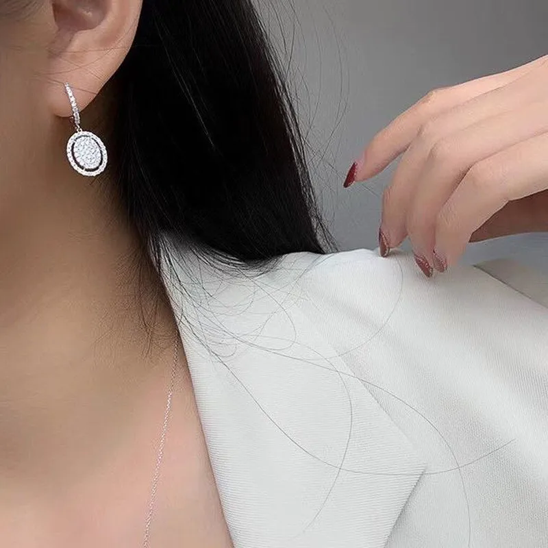 女性用楕円形ペンダントイヤリング,925スターリングシルバー 