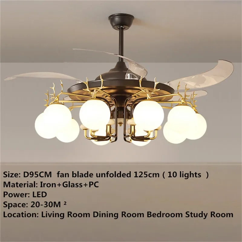 SEAN Modern Stealth Fan Light Luxury Living Room Restaurant Bedroom Ceiling Fan Light Remote LED Electric