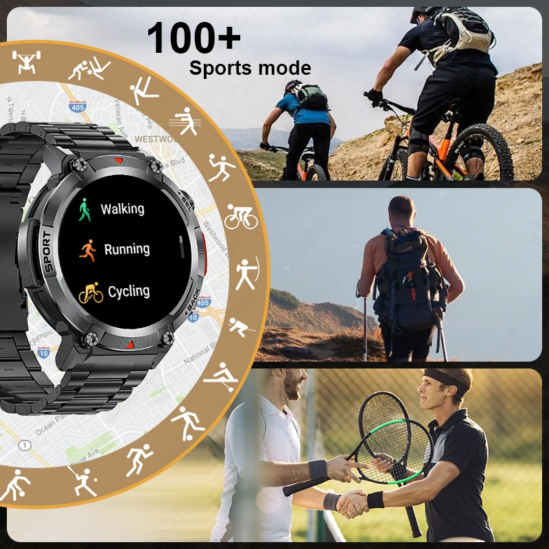 LIGE 2025 Smart Watch Men Outdoor Bluetooth Call Health Monitor Sports Fitness Steel Smartwatch LED Flashlight For IOS Android 4
