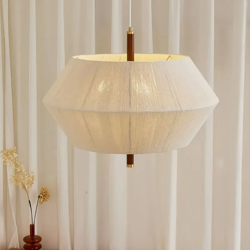 

Wabi Sabi Cotton Rattan Led Pendant Light for Living Room Dining Room Bar Hotel Wood Chandelier Hanging Lamp Fixture Lustre