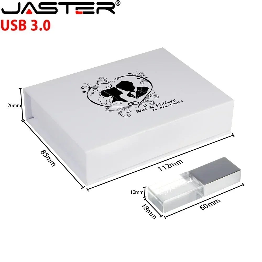 JASTERS usb 플래시 펜 드라이브 3.0 크리스탈 스틱 인쇄 사용자 정의 로고 4GB 8GB 16GGB 32GB 64GB 128GB 투명 유리 선물 pendrive
