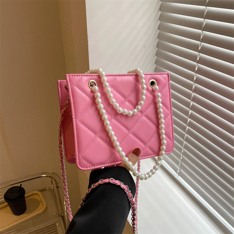 Pearl Handle Women's Chain Crossbody Bags Fashion Ladies Square Shoulder  Bag Quilting Plaid Female Small Clutch Purse Handbags - AliExpress