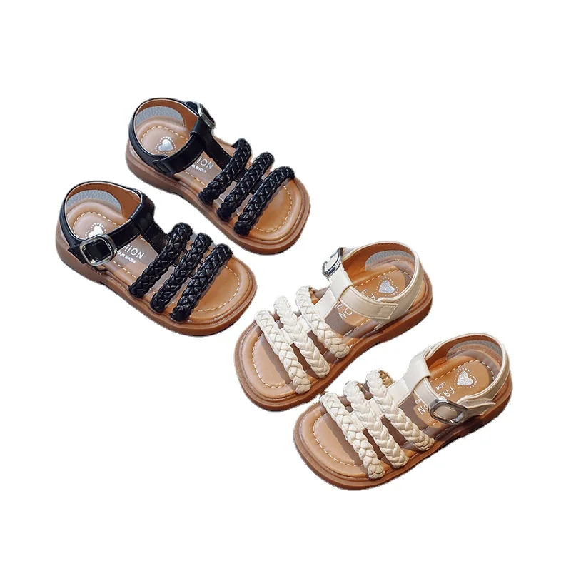 

Girls Baby Sandals 2023 Summer New Knitted Korean Princess Shoes Soft Sole Open Toe Children's Sandals