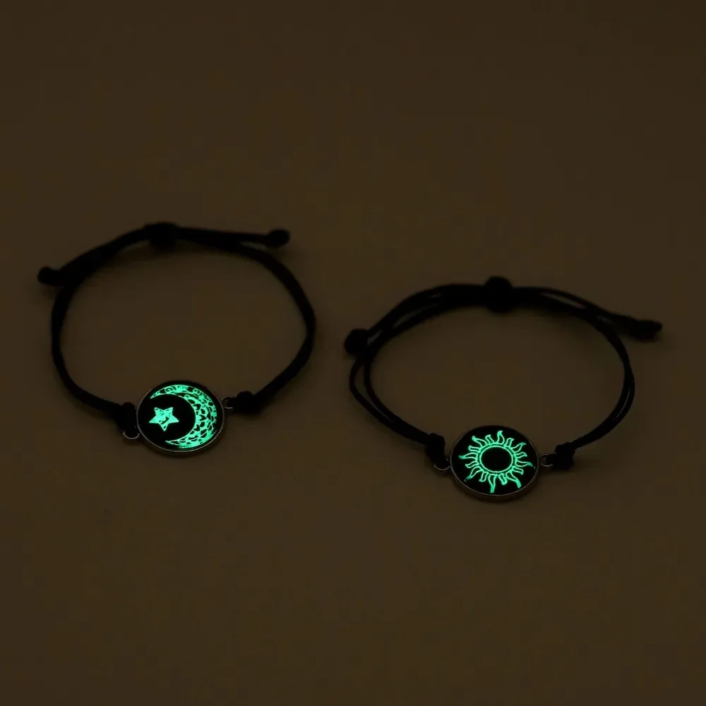 2 Pcs/Set Luminous Braided Rope Couple Bracelets for Lovers Sun Moon Butterfly Glow in the Dark Chains Noctilucent Jewelry Gift