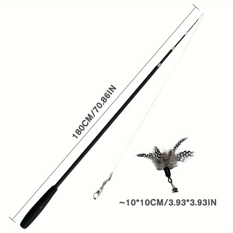 Extendable Cartoon Patterned Cat Teaser Rod - Four-Section Design, Durable Metal Construction