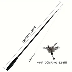 Extendable Cartoon Patterned Cat Teaser Rod - Four - Section Design, Durable Metal Construction (Black)
