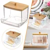 Cotton Swab Holder Cotton Swab Dispenser with Bamboo Lids Bathroom Storage Jars Clear Organizer Containers Plastic Storage Box 1