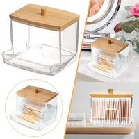 Cotton Swab Holder Cotton Swab Dispenser with Bamboo Lids Bathroom Storage Jars Clear Organizer Containers Plastic Storage Box 1