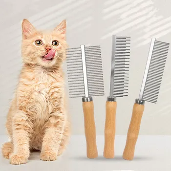 Peine de acero inoxidable para gatos, cepillo de pelo para perros, mango de madera, eliminador de pelo para mascotas, Herramientas de limpieza para mascotas, accesorios 1