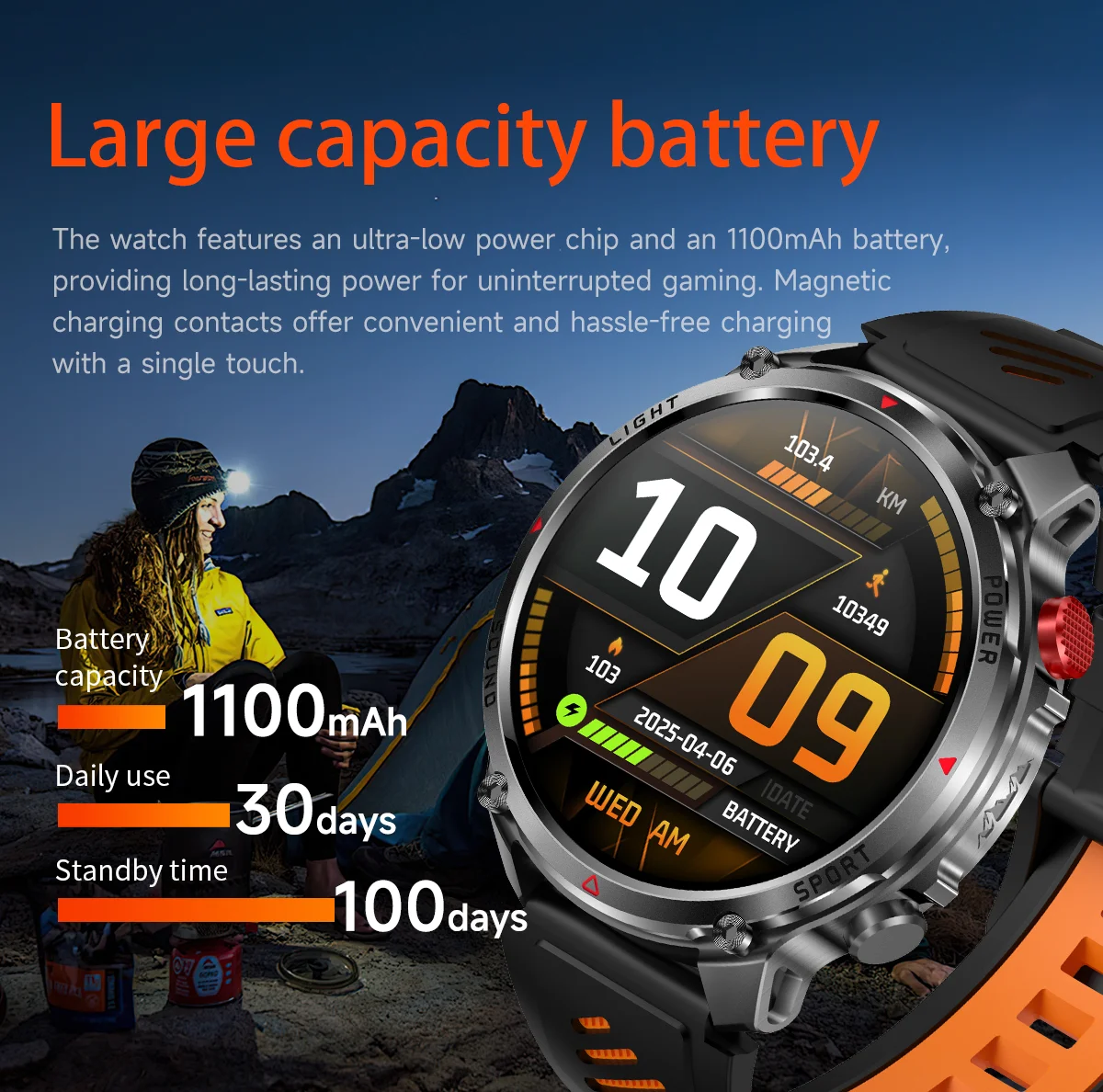 2026 New Fashion Luxury 1100mAh Battery 1.7-inch HD Screen Compass Wireless Call Flashlight 100+Sports Outdoor Sports smart 4