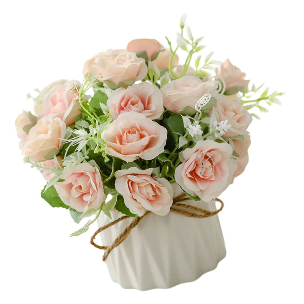 

Vase Roses Lifelike Potted Plants Artificial in Faux Fake Ornaments Adornments Bonsai Green Flowers